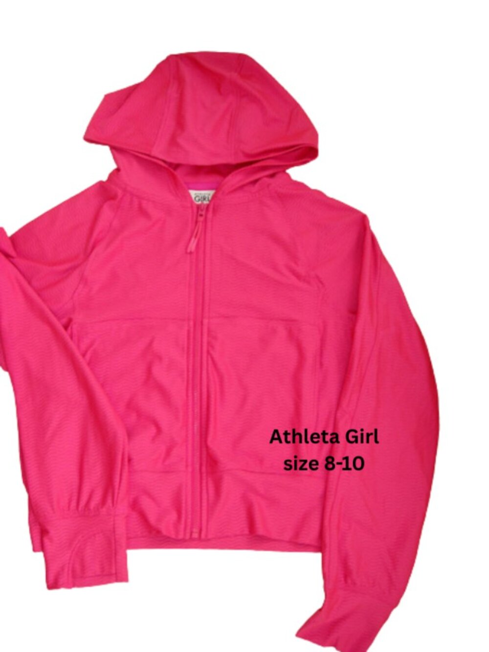 Athleta Girl Pink Hooded Zip Jacket thumbholes pockets size 8-10